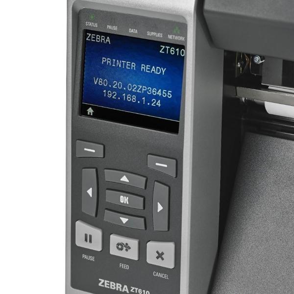 Термотрансферный принтер Zebra TT Printer ZT610; 4", 300 dpi, Euro and UK cord, Serial, USB, Gigabit Ethernet, Bluetooth 4.0, USB Host, Rewind, Color, ZPL-5